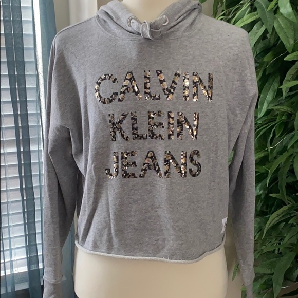 NEW CALVIN KLEIN WOMENS CROPPED HOODIE SWEATSHIRT - Picture 2 of 5